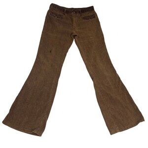 Male Slacks Brown 70s Corduroy Bellbottoms Scovall Zip Flare Jeans Size 34x32.